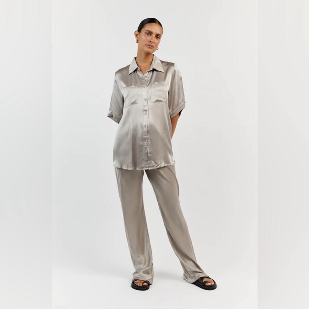 SIMONE PEWTER SATIN BIAS CUT PANT